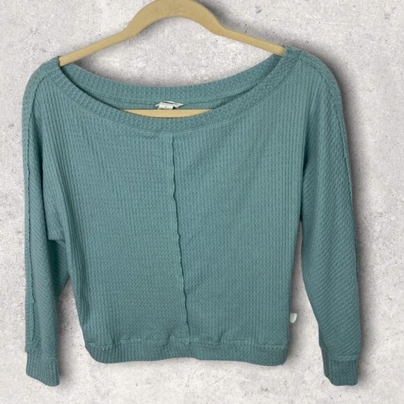 NWT Nordstrom Dolman Sleeve Waffle Knit Thermal Sweater Green Size XS Caslon Top - Picture 2 of 10